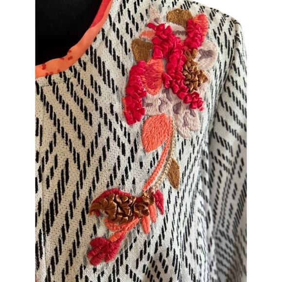 Chico’s Open Front Embroidered Jacket Size 2P Petite (US 12P) Boho Floral Accent - Picture 2 of 7